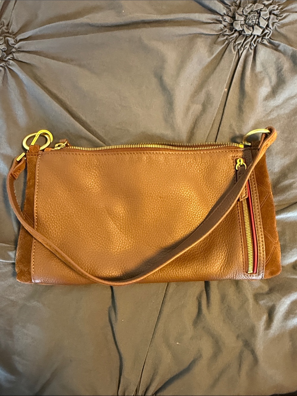 Hammitt Chestnut Brown Suede Kyle Crossbody/ shoulder bag with gold Studs - Picture 3 of 7